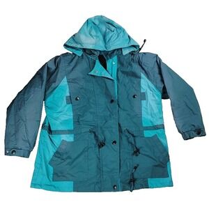 Vintage Tudor Court Colorblock Parka Jacket XL Teal Blue Hooded Unisex 80s 90s *